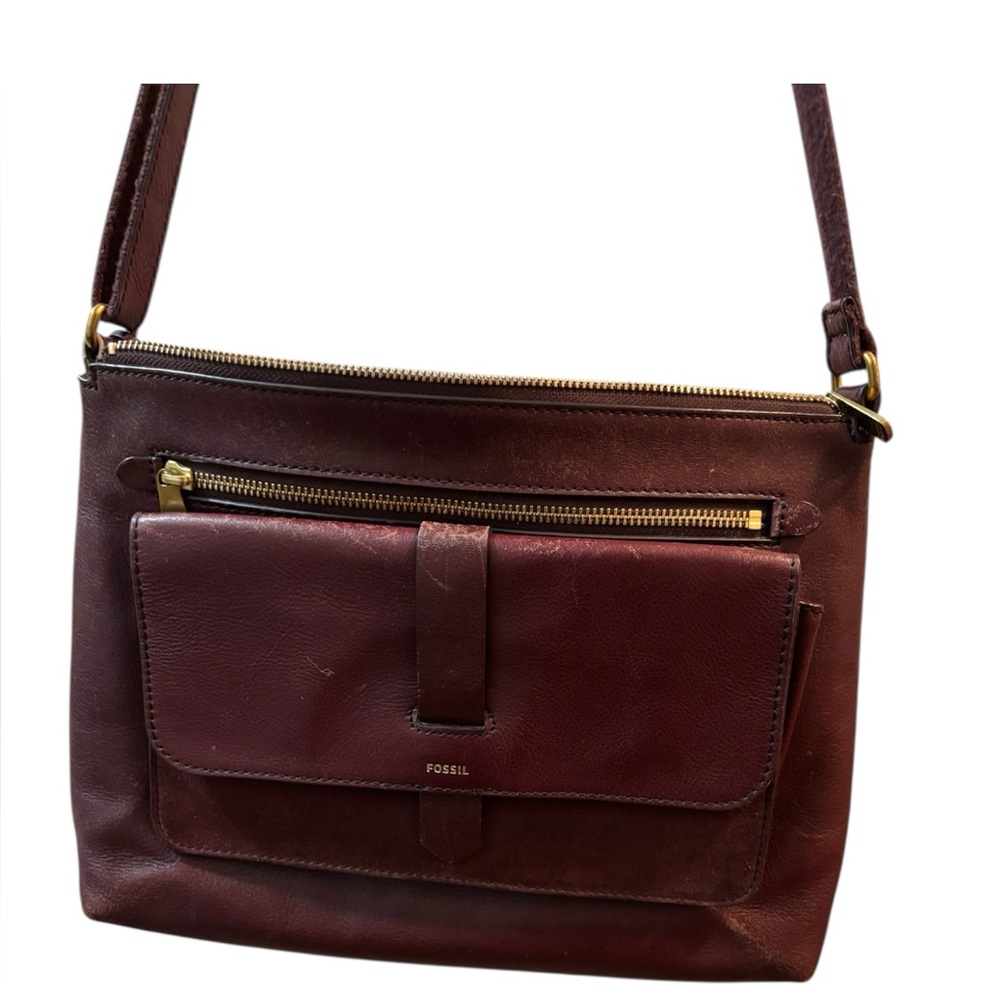 Fossil Kinley Crossbody Shoulder Purse Adjustable Leather Bag Burgundy Leather